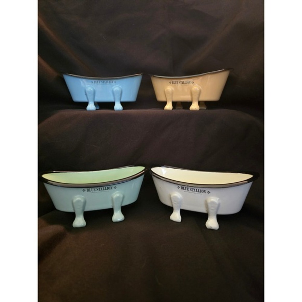 Blue Stallion Set of 4 Ceramic Clawfoot Bathtub Soap Dishes Pastel